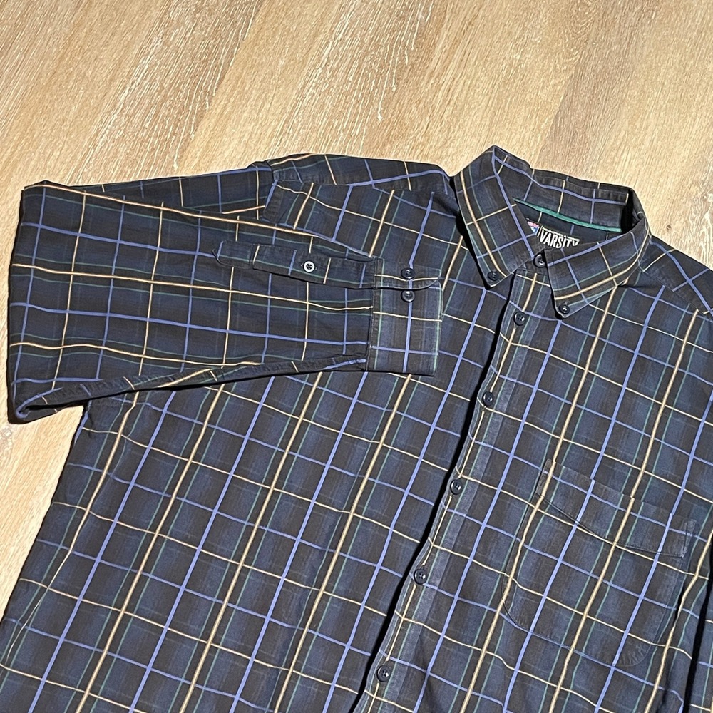 Roundtree & Yorke Varsity Plaid Button Down Shirt Men XL Long Sleeve‎ Cotton EUC